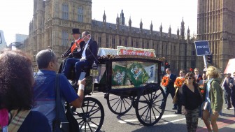 The funeral march reaches Westminster Bridge